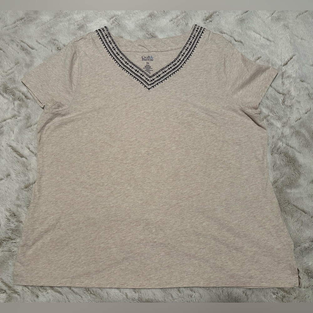 Croft & Barrow Light Tan Cotton Embroidered Shirt XXL